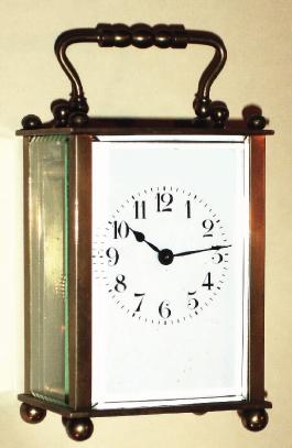 C.1910, French, Brass Cased Carriage  timepiece, with cylinder 'scape, in the simplest souvenir style case, with flat top and bottom held on by 8 "ball-screws" — Antique Clocks Price Guide