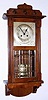 C.1900, German, F. Mauthe, 8-day time and bim bam [rod strike] art nouveau style wall clock in walnut with 9 panes of heavy beveled glass in a brass frame. 