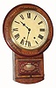 C.1900, Anglo-American, 8-day time/strike inlayed schoolhouse, round drop wall clock. 