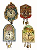 Lot of 4: C.1986 German, 30-hour miniature hanging novelty timepieces. 
