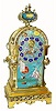 C.1890, French, Japy, for the Asian Market, a large architectural dore bronze case with hand painted porcelain panel and top urn, 8-day time and strike, exposed Brocot 'scape. 
