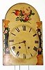 C.1860, German, Shield Clock,  8-day, wood, brass and steel, cable drive, 2-wt, key wind, bell strike wall clock. 