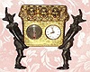 C.1875, German, Mayer, Tongue Animation, 3-Dogs in Basket, held by 2 jesters, one day pendulum novelty. 