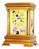 C.1880, French, Gilt Bronze Mantel clock with Asian motif porcelain china panels, birds, flowers and field scenes. 