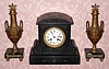 C.1900, French, Marti and Cie, , 8-day time/strike black marble mantel clock with a pair of urns. 