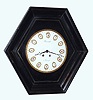 C.1885, French, Huveault, a' Vineuil, large picture frame clock, unusual hexagon shape, and with 12" [31cm] porcelain dial with individual signet numerals on gilt shields. 