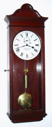 C.1970, D. J. Blackwell, Naugatuck, Conn, Wall Regulator,  single weight timepiece in a mahogany case with dark walnut finish. — Antique Clocks Price Guide