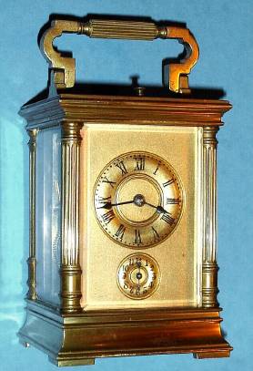 C.1900, French, Brass Cased Carriage Clock, time, strike, repeat and alarm, in a column case. — Antique Clocks Price Guide