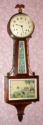 C.1934, E. Ingraham and Co., "Treasure" 8-day time and strike banjo clock. This is more commonly known among collectors as the "Treasure Island" banjo. — Antique Clocks Price Guide