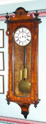 C.1854, German, Lenzkirch, 2-Wt "Vienna Regulator", Model 114, 8-day with maintaining power, in a burled walnut veneer case with original top. — Antique Clocks Price Guide