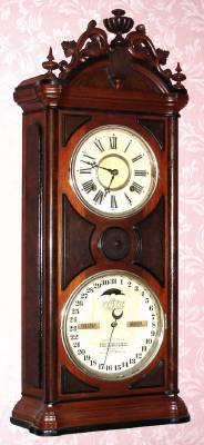 C.1880, Ithaca Calendar Clock Co., "No. 5 Emerald", 8-day time and strike calendar shelf clock. — Antique Clocks Price Guide