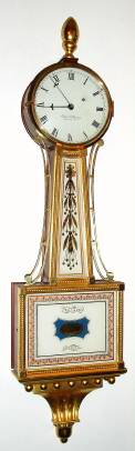 C.1968, (dated), Elmer O. Stennes, Weymouth, Mass, gold front presentation banjo, 8-day weight driven. — Antique Clocks Price Guide