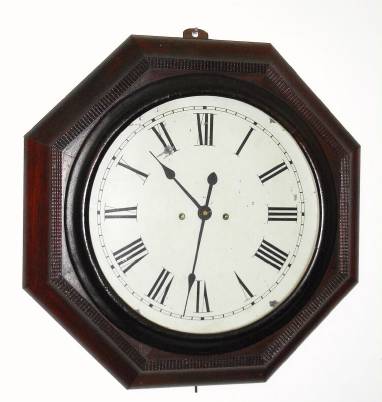 C.1870, Atkins Clock Co., Bristol, Ct, large OG-Octagon with ripple molded accent on front, rosewood, 30day fusee. — Antique Clocks Price Guide