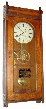 C.1888, E. Howard and Co., "Watch Clock for One Watchman", dial is 11", case is 4 feet six inches long and 19 inches wide, of solid oak, with 31" pendulum. — Antique Clocks Price Guide