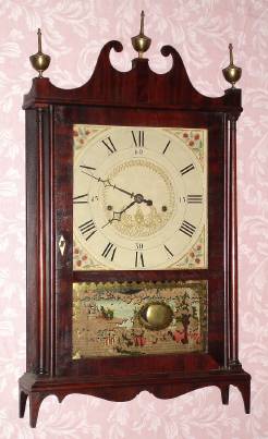 C.1818, Seth Thomas, Plymouth, Conn., 30-hour time/strike "off-center" pillar and scroll shelf clock. — Antique Clocks Price Guide