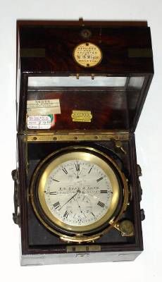 C.1855, Wm. Bond and Sons, 17 Congress St, Boston, 56 hour marine chronometer No. 162, in its original brass cornered box, and less top lid. — Antique Clocks Price Guide