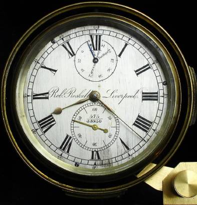 C.1831, English, Robert Roskell, Liverpool, a small chronometer in its original, rounded edge, brass cornered box, 54 hour. Dial plate 3.5", chapter 3". — Antique Clocks Price Guide