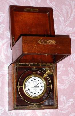 C.1918, Elgin National Watch Co., 18S "Father Time" deck watch with 40-hour up down indication, in original gimbaled mahogany Elgin box. 21j mov't, adjusted for 5 positions. Serial no. 21,825,129. — Antique Clocks Price Guide