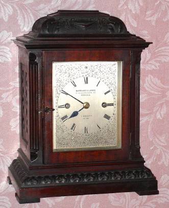 C.1885, Barraud and Lunds, 14 Bishop's Gate, Cornhill, London, 8-day time and strike, 2-fusee movement mantel clock, extra small size. Barraud and Lunds were in business from 1838-1929. — Antique Clocks Price Guide