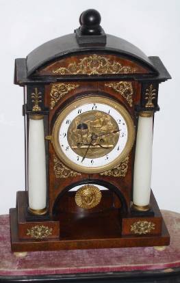 C.1830, Austrian, Automaton mantel clock, time and strike silk thread suspension, 30 hour, under old French dome. — Antique Clocks Price Guide
