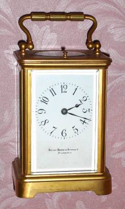 C.1900, French for Bailey Banks and Biddle, Philadelphia, brass cased carriage clock, time, strike and repeat in a Corniche case. — Antique Clocks Price Guide