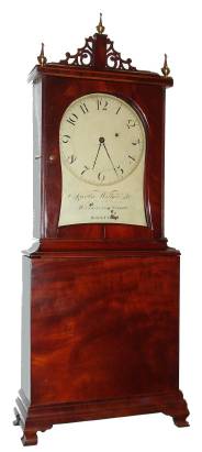 C.1825, Aaron Willard, Jr., Massachusetts Shelf Clock, in a mahogany case, with kidney shaped dial, 8-day, weight driven. — Antique Clocks Price Guide
