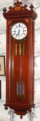 A C.1850 Viennese 3-Wt Movement, now in a C.1960, D. J. Blackwell original design mahogany wall case, with a Blackwell 3-jar Mercury pendulum. — Antique Clocks Price Guide