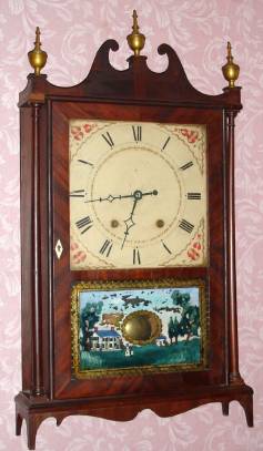 C.1825, E. Terry and Sons, Plymouth, Conn., 30-hour time/strike wood movement pillar and scroll shelf clock. — Antique Clocks Price Guide