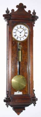 C.1865, Gustav Becker Movement, now in a case by Dana Blackwell, C. 1952 [dated card inside case], 4 1/2 inch dial. — Antique Clocks Price Guide