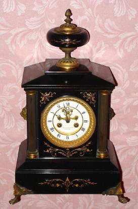 C.1900, French, Marti et Cie, 8-day time and bell strike black marble and ormolu mantel clock. Retailed by Alex M. Hays, New York. — Antique Clocks Price Guide