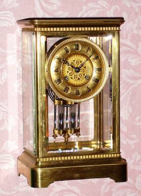 C.1900, French, Marti et Cie, 8-day time and gong strike crystal regulator mantel clock that was retailed by J.E. Caldwell and Co., Philadelphia. — Antique Clocks Price Guide
