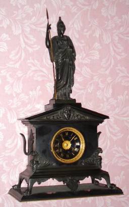 C.1880, French, Japy Freres for G. Servant, 8-day time/strike black marble and bronze figural clock, the Centurion. — Antique Clocks Price Guide