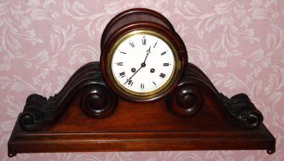 C.1910, French, Vicenti and Cie, for H+H Importing, NY, 8-day time and gong strike mahogany tambour style mantel clock, large. — Antique Clocks Price Guide