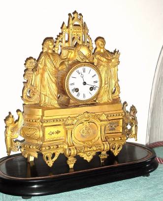 C.1880, French, Japy Freres,  8-day time and bell strike figural mantel clock, under dome, case signed PH Mourey on rear, and with date 7/78. — Antique Clocks Price Guide
