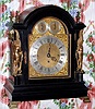 C.1890, English, "Victorian Chimer", triple fusee, two tune, 9-bell, quarter chiming bracket clock, in an ebonized case with Egyptian style decorations. 