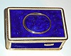 Late 20th Century, German, Singing Bird Box, blue enamel and gilt tooled brass case. 