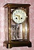 C.1900, French, 4-glass Crystal Regulator, 8-day time and gong strike, with cloisonne enamel on bezel, side columns and pendulum,. 
