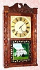 C.1830, Riley Whiting, Winchester, Conn., 30-hour time/strike wood movement, carved column shelf clock.