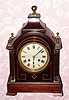 C.1900, French, Japy Freres, 8-day time and strike mahogany w/ brass inlay mantel clock, in the English style. 