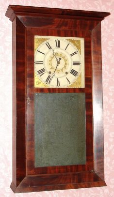 C.1835, George Marsh (partial label), 8-Day, wooden works, beveled case with straight cornice. — Antique Clocks Price Guide