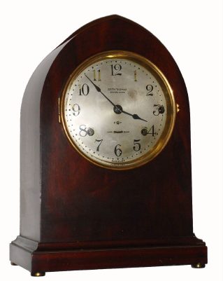 C.1911 Seth Thomas Clock Co., Thomaston, CT: Sonora chime clock No. 14 in mahogany with Westminster quarter-hour chime, with five bells (hour struck on 5th bell). — Antique Clocks Price Guide
