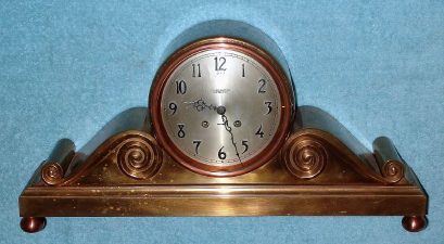 C.1922, Chelsea Clock Co., Boston, Mass, Tambour No. 3, 6.5" dial with 8-day time and ship's bell movement, red brass case. — Antique Clocks Price Guide