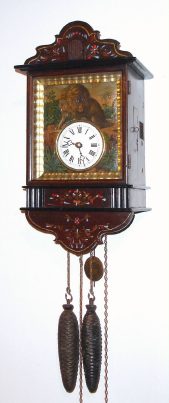 C.1880, German, P Haas, Blinker / Cuckoo, 1-Day,  2-weight, time and strike, lion's eyes move. — Antique Clocks Price Guide
