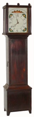 C.1815, Jonathan Winslow, Worcester, Mass (no signature), dwarf wooden works tall case. Winslow's clocks are unique with cherry plates and wheels and with maple pinions. — Antique Clocks Price Guide