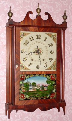 C.1825, (dated label) Mark Leavenworth and Son, Waterbury, Conn: Pillar and scroll shelf clock with 30-hr time and strike wood movement. — Antique Clocks Price Guide