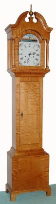 C.2006, Foster S. Campos, Pembroke, Mass, Rocking Ship  dwarf tall case in tiger maple, 8-day, 2-wt, bell strike. — Antique Clocks Price Guide