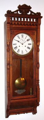 C.1905, Ansonia Clock Co., SANTA FE, eight day, double weight timepiece in a black walnut case. — Antique Clocks Price Guide