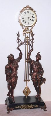 C.1880, Ansonia Clock Co., FISHER and FALCONER, double figure swing clock, 8-day timepiece. — Antique Clocks Price Guide