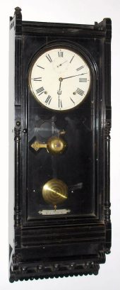 C.1880, Seth Thomas Clock Co., QUEEN ANNE, in ebony finish, 8-day time and cathedral strike wall clock. — Antique Clocks Price Guide