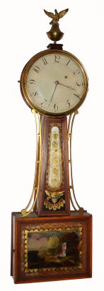C.1820, Willard School, 1-Wt, Cross banded banjo with period tablets. — Antique Clocks Price Guide
